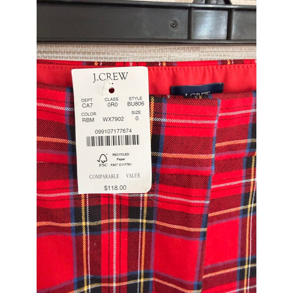 J. Crew Factory women's red plaid Cropped straight-leg pant size 0 NWT - Picture 3 of 7